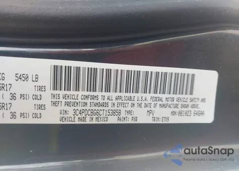 2012 Dodge Journey Sxt from USA, damaged, VIN 3C4PDCBG6CT153858